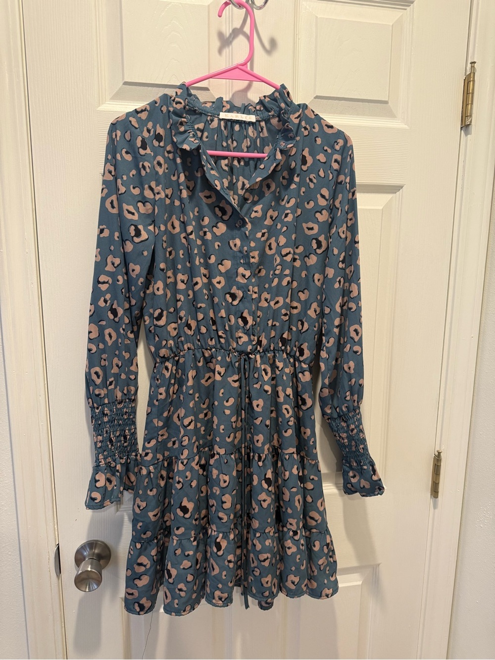Karlie Teal Dress with Pink Leopard Print